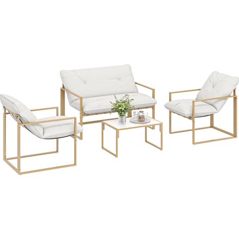 Salon de jardin extérieur - Outsunny - 4 pièces, coussins ultra-épais 15cm - canapé 2 places avec table basse et 2 fauteuils - kaki