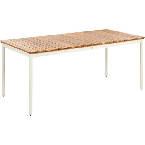 Mesa de comedor exterior moderna 180 x 90 cm 6 plazas tablero de listones de madera de acacia estructura de metal marrón Corricella (1/5)
