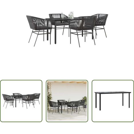 vidaXL Gartenmöbel - 5-tlg. Garten-Essgruppe mit Kissen Schwarz Poly Rattan Glas (1/5)