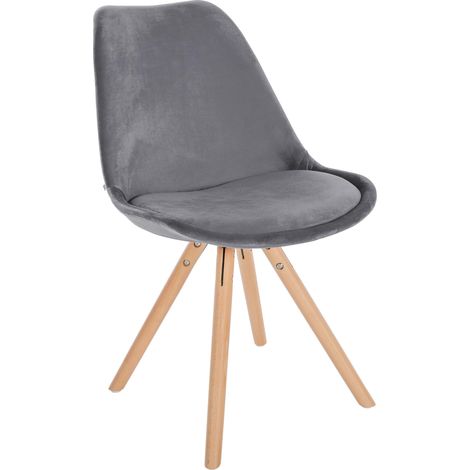 Chaise de salle à manger x1 style scandinave en velours gris pieds en bois clair 100001464