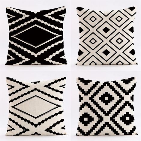 Lot de 4 housses de coussin décoratives noires 50 x 50 cm, housses de coussin géométriques carrées, décoration de canapé (1/5)