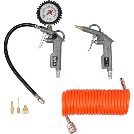 Druckluftpistole Ausblaspistolen Set 6 tlg. Reinigungspstole 5 m PU‑Schlauch 3 Adapter – Air Tool Accessory Kit für Werkstatt und Kompressor
