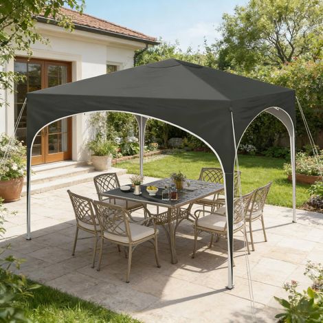 Cenador plegable de 3 x 3 m, altura regulable, estructura metálica, tejido Oxford impermeable 210D, color gris. (1/5)