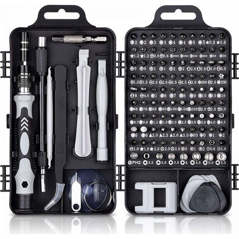115 en 1 Tournevis Precision Kit Tools, Portable Kit Tournevis de Précision Magnétique Tournevis Outils de Réparation Pour Ordinateur/Laptop/iPhone/Lunettes/Montre/Smartphone Noir (1/5)