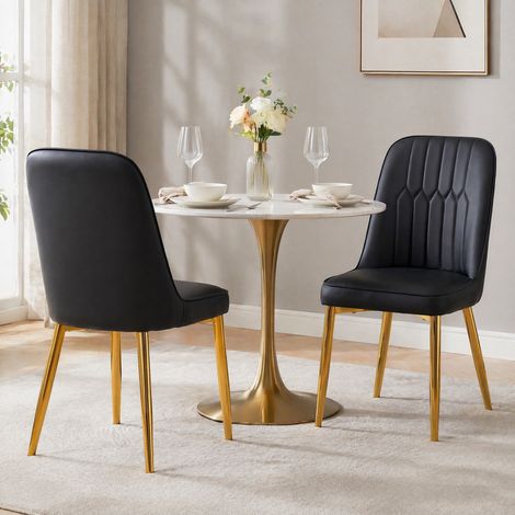 Sedie da pranzo set da 2 in PU nero con gambe in metallo dorato, schienale ergonomico HAVRYA (1/5)