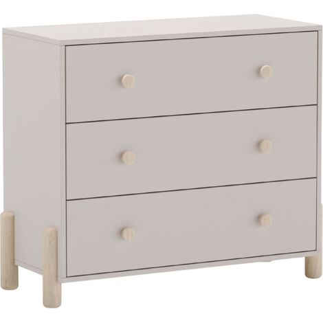 Commode 3 tiroirs en MDF et pin massif laqué crème pieds en pin naturel - ENORA