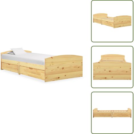 The Living Store Estructura de cama con 2 cajones madera maciza pino 90x200 cm - Estructura de cama