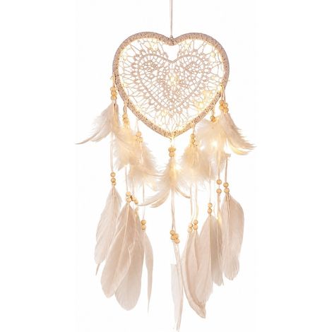 Attrape-rêves lumineux LED, attrape-rêves en plumes fait main, à accrocher au mur de la chambre. (1/5)