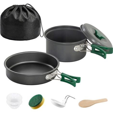 Batterie de cuisine de camping avec poignées anti-brûlures, 8 pièces, grise (1/5)