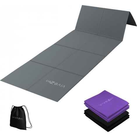 Tapis de yoga, de gym, d'exercices pliable 61 x 183 cm + sac de transport - Gris - Vivezen
