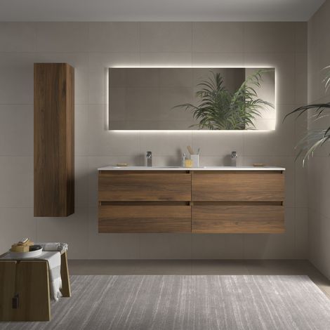 Cygnus Bath – Meuble de salle de bain 160cm – Noyer – Vasque en Mineral Solid – Tiroirs à fermeture amortie – Facile à nettoyer (1/4)