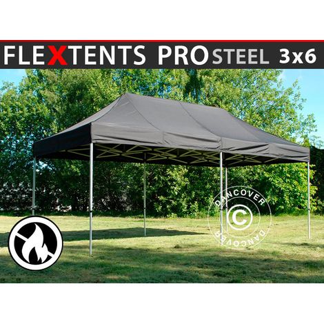 Pop up gazebo FleXtents PRO Steel 3x6 m Black, Flame retardant