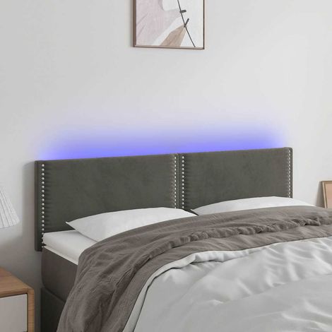 Tête de lit LED gris foncé en velours, hauteur réglable, 144 x 5 x 78/88 cm - PANGIVO (1/5)