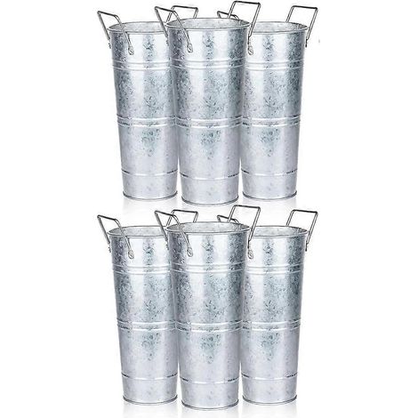 Lot de 6 seaux galvanisés pour bar à fleurs, 25 cm avec poignées, accessoires et seaux pour bar à fleurs, vases de style champêtre (1/5)