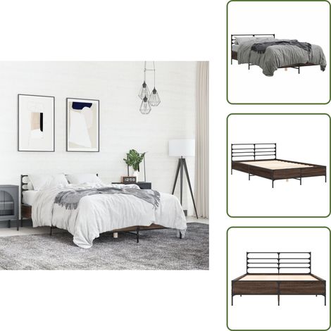 The Living Store Bettgestell Braun Eichen-Optik 140x200 cm Holzwerkstoff Metall - Holzbettfassungen - Doppelbett - Bettsystem - Eiche Optik - Massivholzbette (1/5)