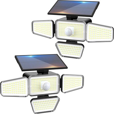 Lampe Solaire Exterieur Detecteur de Mouvement 318LED, [Lot de 2] 3 Modes Lumière Solaire Extérieure, Étanche Solaires Sensor Lamp pour Murale Jardin Outdoor Garage Cour[Blanc Froid] (1/5)