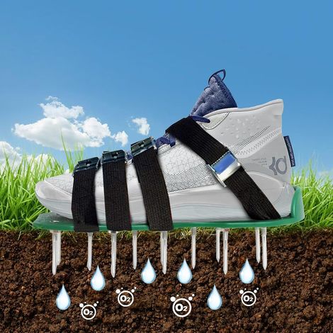 Chaussures aératrices de pelouse avec 4 sangles réglables et scarificateur en métal pour aérateurs de pelouse, chaussures de jardin (1/5)