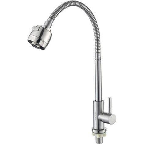 Manufacturer of 304 stainless steel single-cold kitchen faucets with brushed ball bearing anti-jamming rotating design for sinks and vegetable wash basins -- Single-cold universal joint