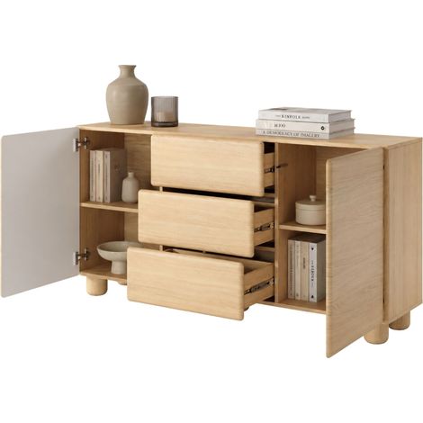 Credenza Hamonene, Madia 3 Cassetti, 2 Ripiani, Apertura Battente, Scorrevole, 160x38x80h cm Marrone Rovere
