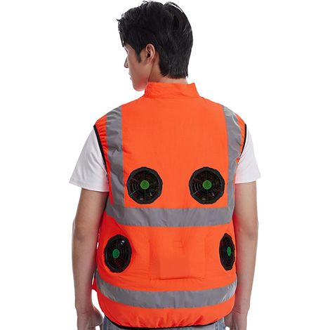 Gilet avec quatre flux d ' air de ventilateur et panneaux réfléchissants, de refroidissement pour les équipes routières, les équipes d ' entrepôt et les tâches extérieures (1/5)
