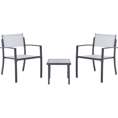 Bistro Set Grey Steel 2 Seater Set with Coffee Table Industrial Modern Style Balcony TAVOLETO