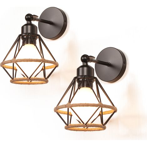 Applique Murale Rétro E27 Lampe Murale Vintage En Fer Rétro Cage Noir Lampe Murale Interieur Pour Salon Chambre Cuisine Couloir 2PCS