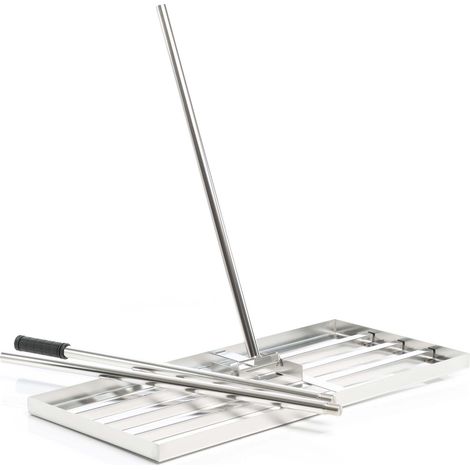 Wiltec Edelstahl Rasenrakel mit Stiel Größe XL, Flächenebner 26 x 100 x 2,8 cm Unebenheiten im Rasen ausgleichen, Leveler Gartengerät zum Rasen sanden
