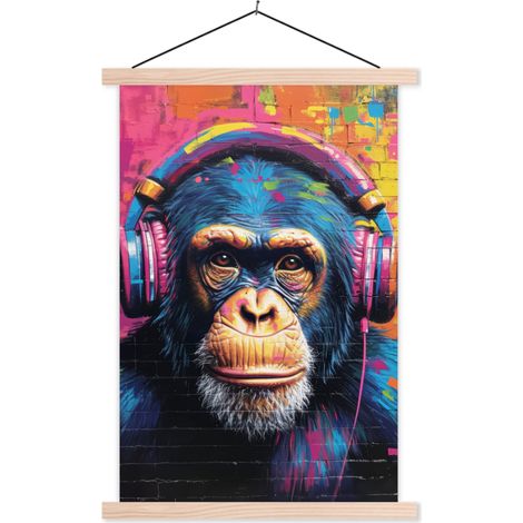 TEXTILE WALL ART Graffiti - Chimpanzee - Street art - Headphones - Monkey 60x90 cm (1/3)