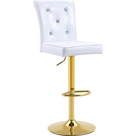 Lot de 2 chaises de salle à manger blanches effet crocodile, dossier capitonné avec bouton cristal, assise confortable en PVC - CHICFURN (1/5)
