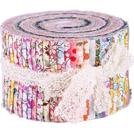 Rouleau de 36 pièces de tissu Jelly de 6,35 cm (2,5 pouces) de large, enroulable, pour patchwork, imprimé floral, prédécoupé, avec motifs assortis.