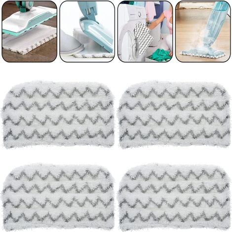 Lot de 4 lingettes de rechange en microfibre douce, lavables et réutilisables, compatibles avec les balais vapeur de la série S1000. Couleur : blanc. (1/3)
