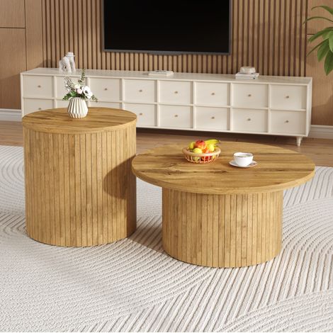 Couchtisch 2er-Set rund aus MDF in Natur, flexibel kombinierbar, 75 cm und 50 cm (1/5)