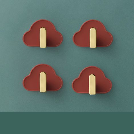 4 ganchos sin costuras en forma de L con forma de nube, ganchos adhesivos resistentes a las perforaciones para montaje en pared, ideales para cocina, baño, bolsos, llaves y como ganchos creativos (roj (1/5)