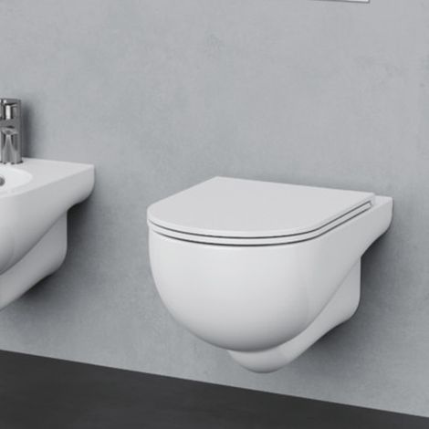 Vaso WC NUVOLA Sospeso con Coprivaso Termoindurente - Chiusura Rallentata - Ceramica Bianca - Design Contemporaneo (1/5)