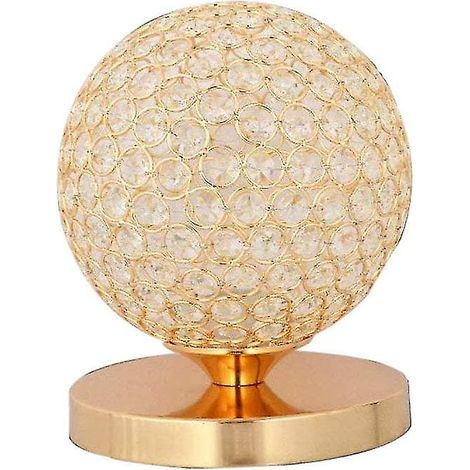 Lampe de bureau sphérique en cristal K9 doré, lampe de chevet décorative avec base chromée, lampe de lecture moderne, veilleuse pour chambre, salon ou salle à manger (1/4)