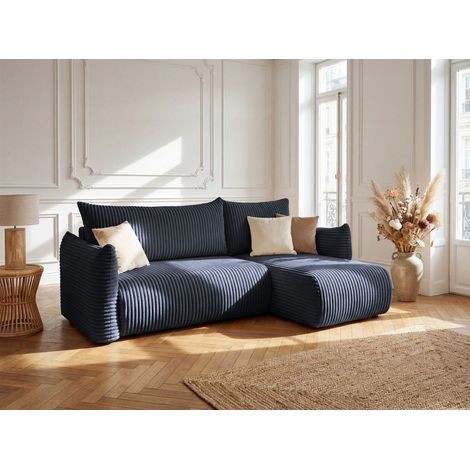 Ecksofa Schlafsofa MAILAND XS in Stoff Tilia Dunkelblau Ottomane Rechts