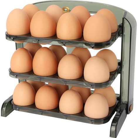 Rangement pour 24 œufs – Support à œufs en plastique pour réfrigérateur – Support à œufs peu encombrant avec 3 étagères (1/4)
