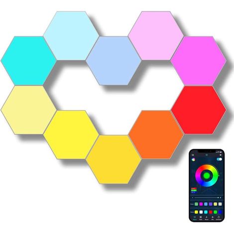 Set of 10 RGB hexagonal LED wall lights, music synchronization with remote control (1/4)