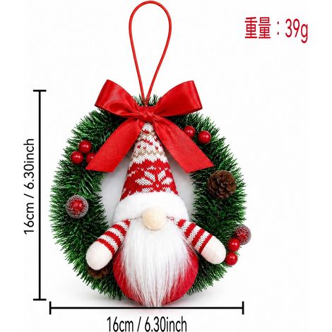 Weihnachtskranz mit roter Schleife, Girlandenkranz, Zwergenfiguren als Christbaumschmuck, Fensterdekoration, Christbaumschmuck