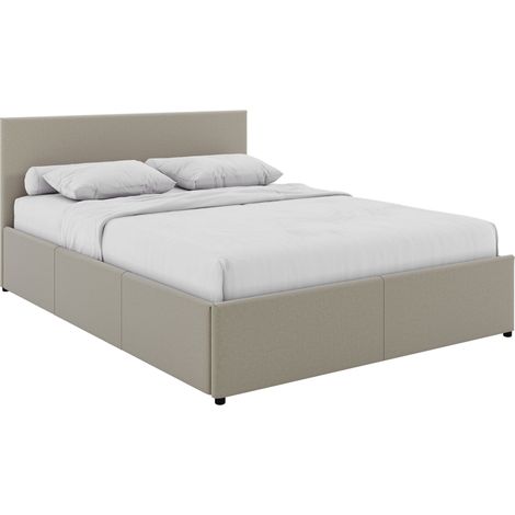 Veronica Double Ottoman Bed, Beige Linen & Gel Memory Foam Bonnell Spring Mattress, Double (1/5)