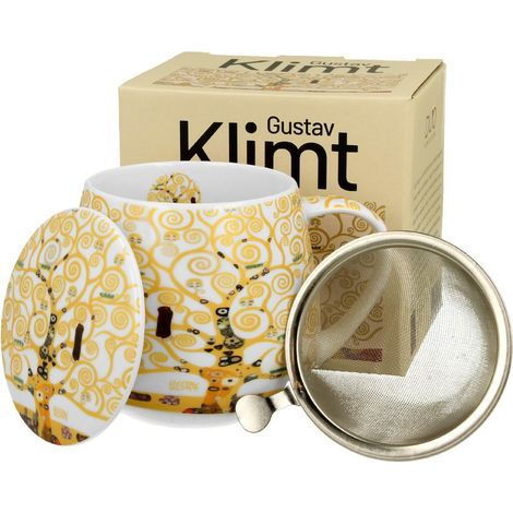 Klimt-Becher „Baum der Schönheit“ in Ecru mit Teesieb