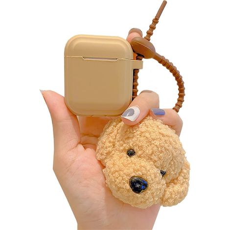 Hülle für AirPods Pro 3 Kopfhörer mit niedlichem Teddybär-Anhänger, aus stoßfestem, khakifarbenem, weichem Silikon. (1/2)