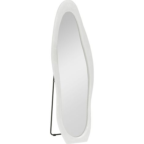 Miroir sur pied 50 x 160 cm avec cadre en tissu velouté blanc, miroir mural ondulé pour chambre et salon (1/5)