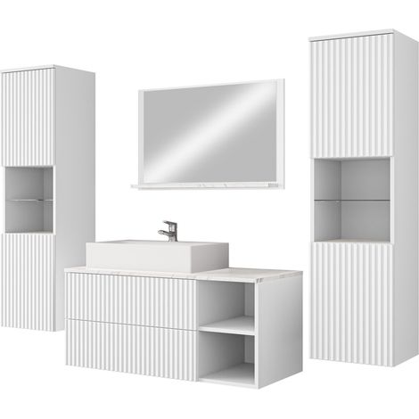 Conjunto de mueble de baño Nauta II, Blanco + Mármol blanco