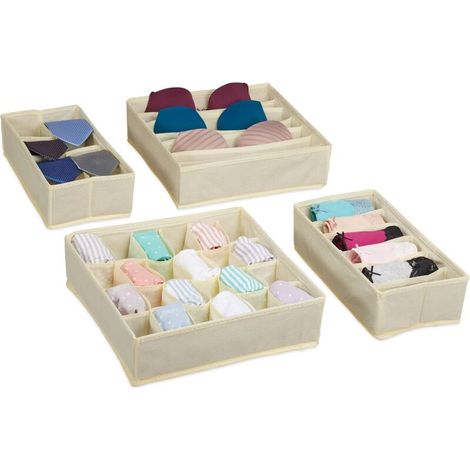 Unterwäsche-Organizer, 4-teilig, Aufbewahrungsboxsystem für den Kleiderschrank, für Socken, beige (1/4)