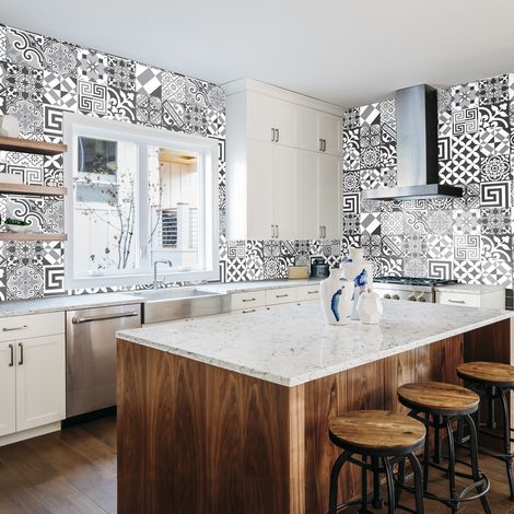 Sticker Mural Carrelage adhésif Cuisine Salle de Bain - 30 STICKERS CARREAUX DE CIMENT AZULEJOS MELANIA - 30stickers20x20cm (1/5)
