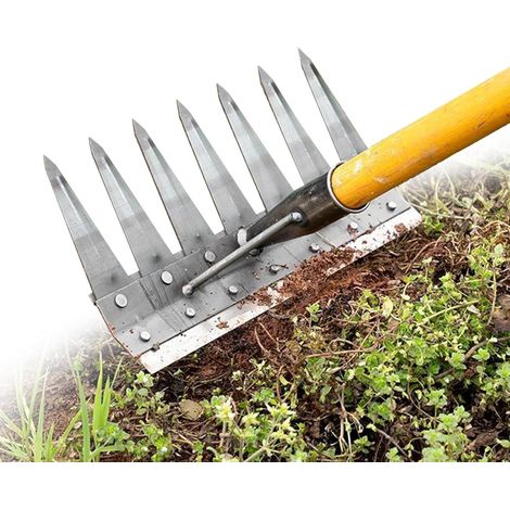 7 Dent Râteau De Désherbage en Acier Au Carbone, Rateau Jardin, Outillage De Jardin Râteau, Détachable Râteau De Jardin en Métal Très Résistant Double Face pour Backyard Farm Farm (1/5)