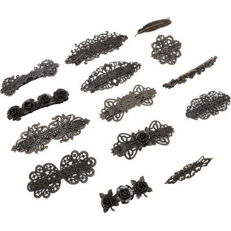 Ensemble de Pinces à Cheveux en Forme de Fleur en Bronze Vintage de 14 Pièces – Barrettes à Cheveux élégantes pour les Mariages, les Fêtes et le Style (1/4)