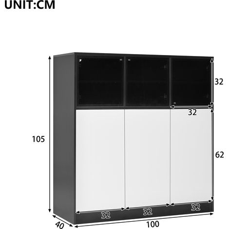 Buffet blanc lumineux 100x40x105 cm, 3 portes vitrées + 3 portes pleines, meuble de rangement pour salon, cuisine et salle à manger. (1/5)