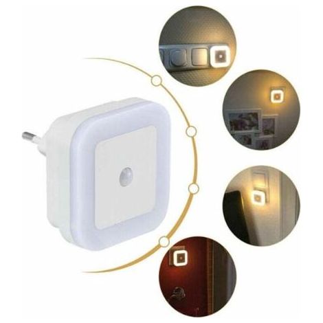 Deux veilleuses LED avec détecteurs de mouvement, prise à économie d'énergie, lumière blanche chaude, adaptées aux chambres d'enfants, aux couloirs et aux escaliers - lumières LED à intensité variable (1/5)